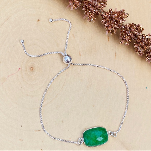 Emerald Gemstone Sterling Adjustable Bracelet - Picture 7 of 8
